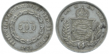 Brasilien 500 Reis 1860 - Pedro II.